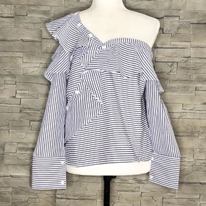 White & Blue Asymmetrical Blouse